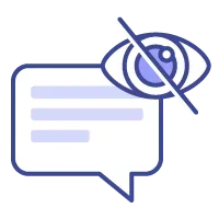 Chat bubble with text lines overlaid with an eye-slash icon representing internal (private) feedback