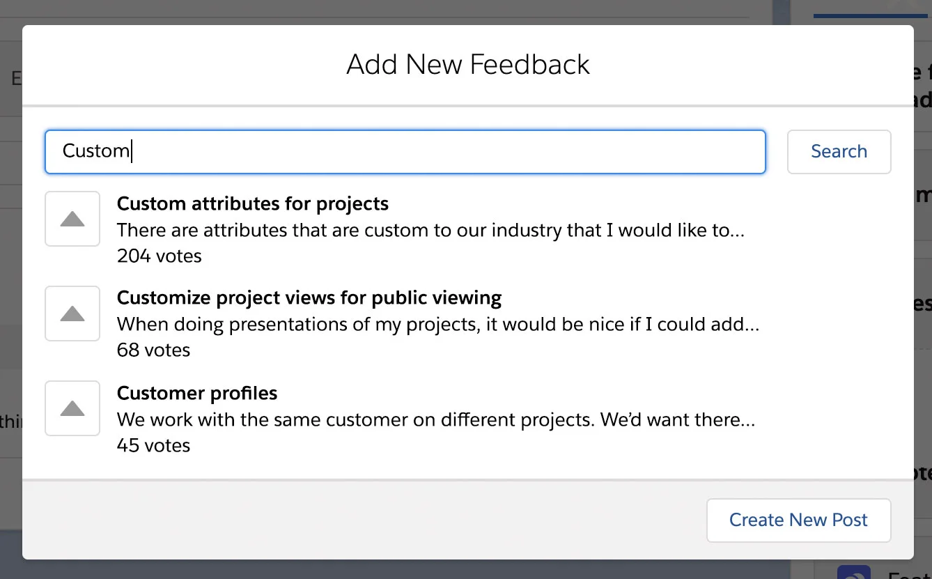 A form that lets you search for an existing feedback item, or add a new one.