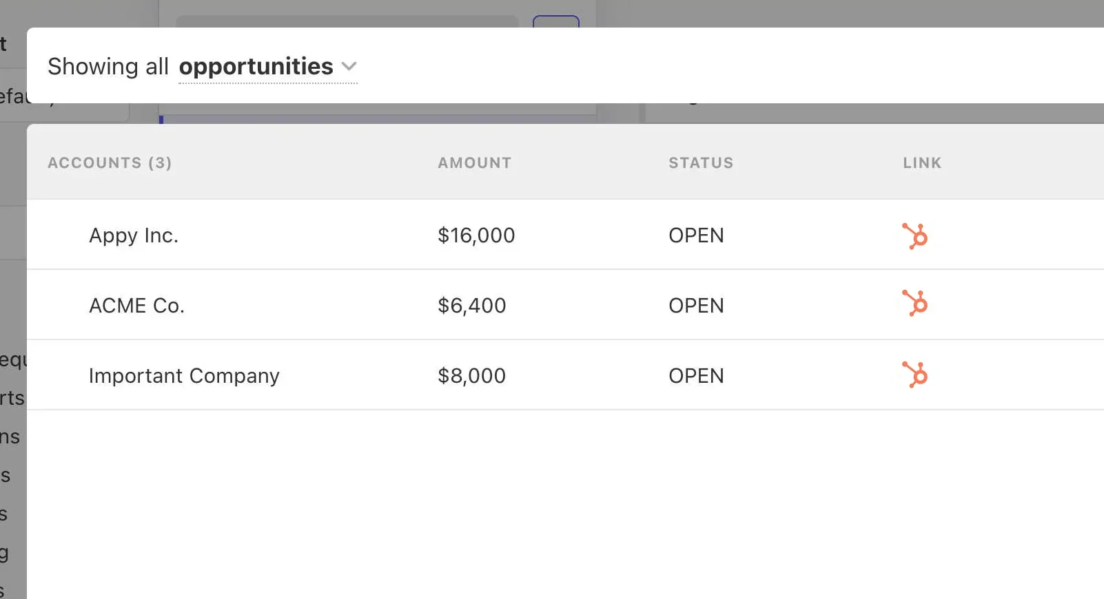 A list of opportunities in the CSM’s HubSpot account.