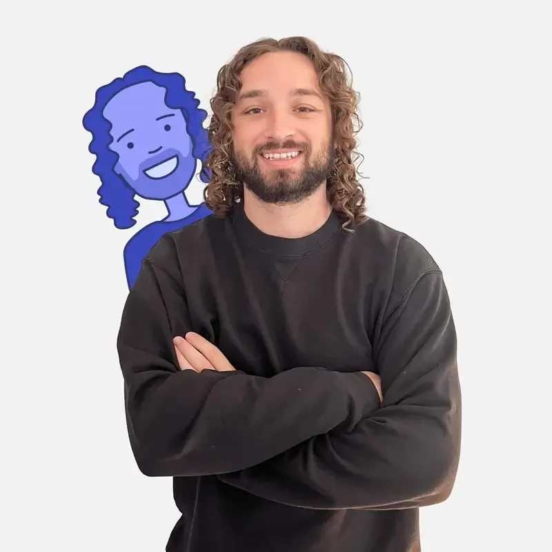 Jimmy Comodeca, Sales at Canny, with arms crossed posing with a Canny mascot illustration