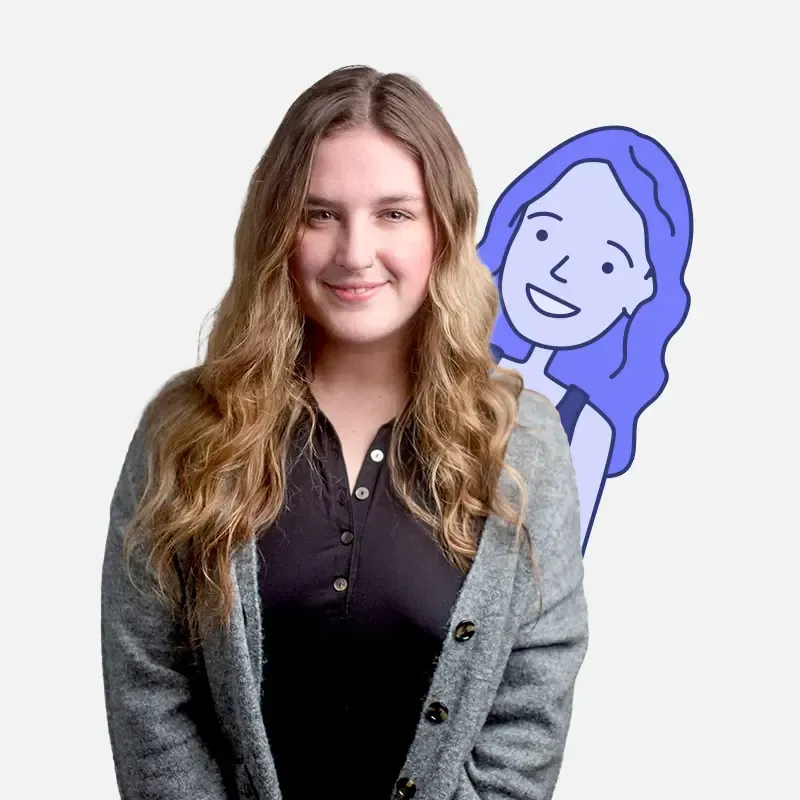 Jennifer Grant, Customer Success at Canny, posing with a Canny mascot illustration