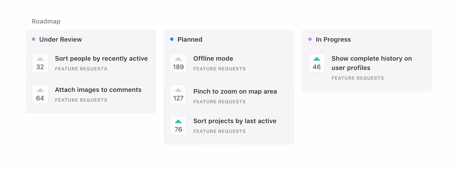 Canny features for showing off your product roadmap