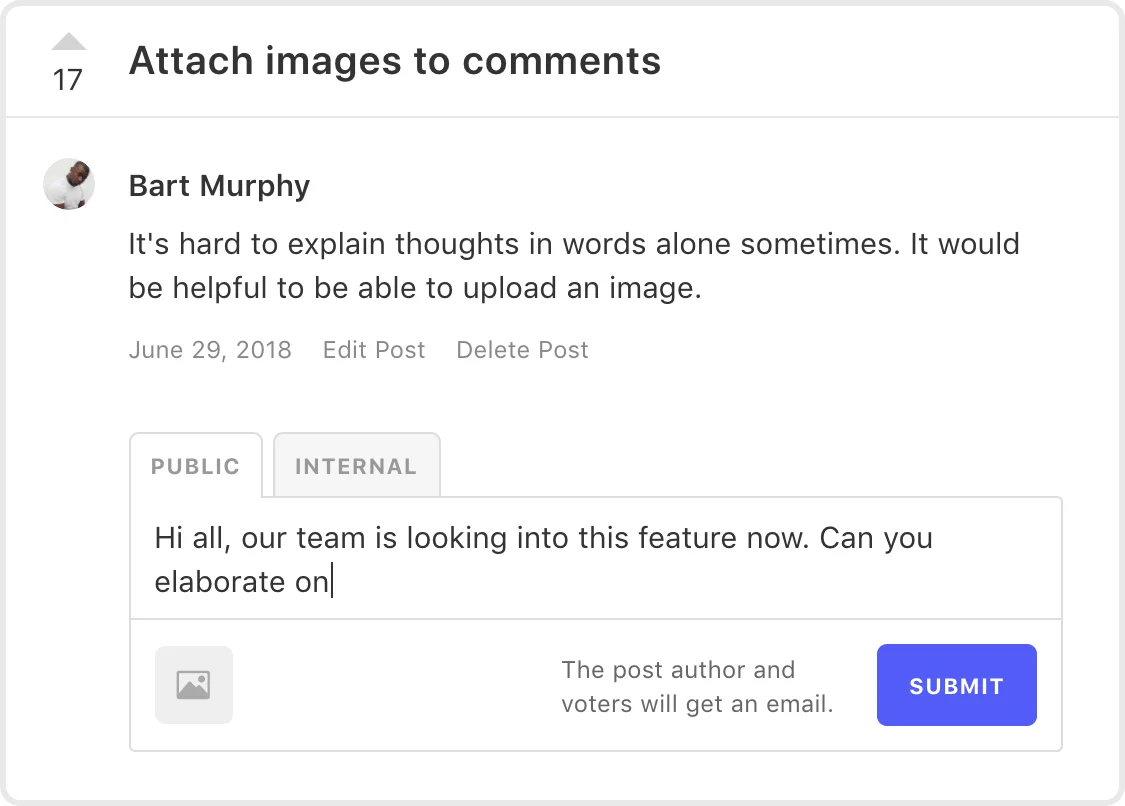 Comment on posts in Canny to solicit additional feedback or gain clarity