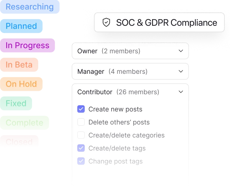 Options such as tags and user permissions, to allow the following of SOC & GDPR compliance.