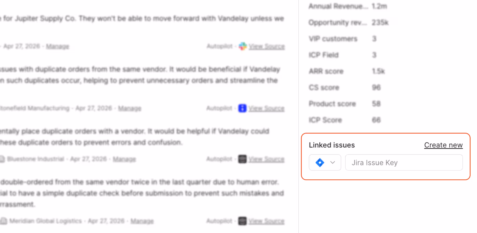 Canny idea sidebar with a Linked issues section for entering a Jira issue key or creating a new issue