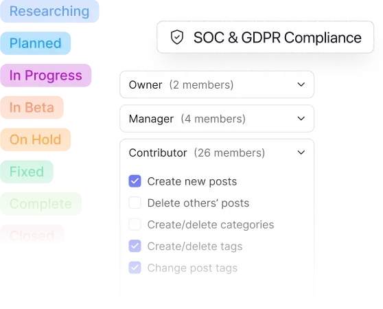 Options such as tags and user permissions, to allow the following of SOC & GDPR compliance.