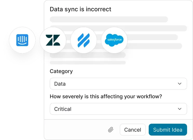 Allow users to submit bugs through a customizable form, or through Intercom, Zendesk, Help Scout, or Salesforce.